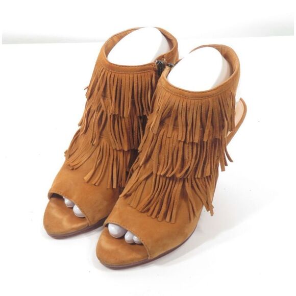 Vince Camuto Jadon Brown Leather Fringe Slingback Sandal Block Heel Women 6.5 - Picture 5 of 10